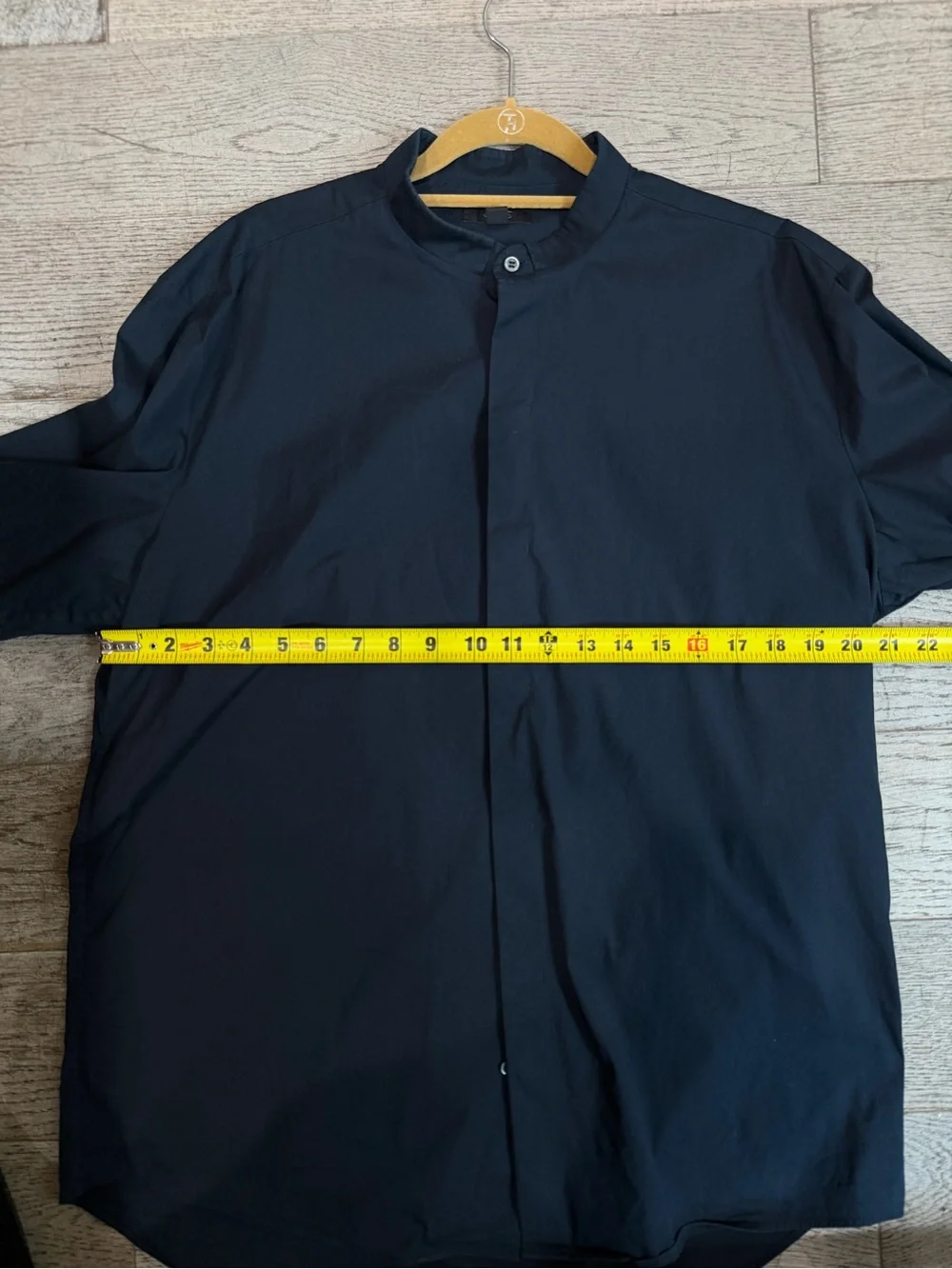 COS Navy Blue Grandad Collar Shirt Cotton Poplin Band Mandarin Collar Top Sz L - Picture 8 of 12